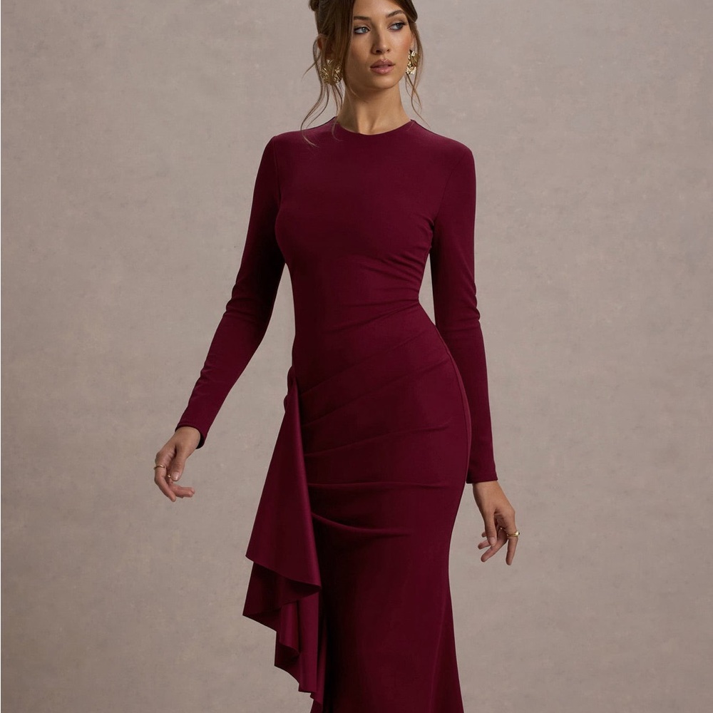 Elegant Long Sleeve Burgundy Dress
